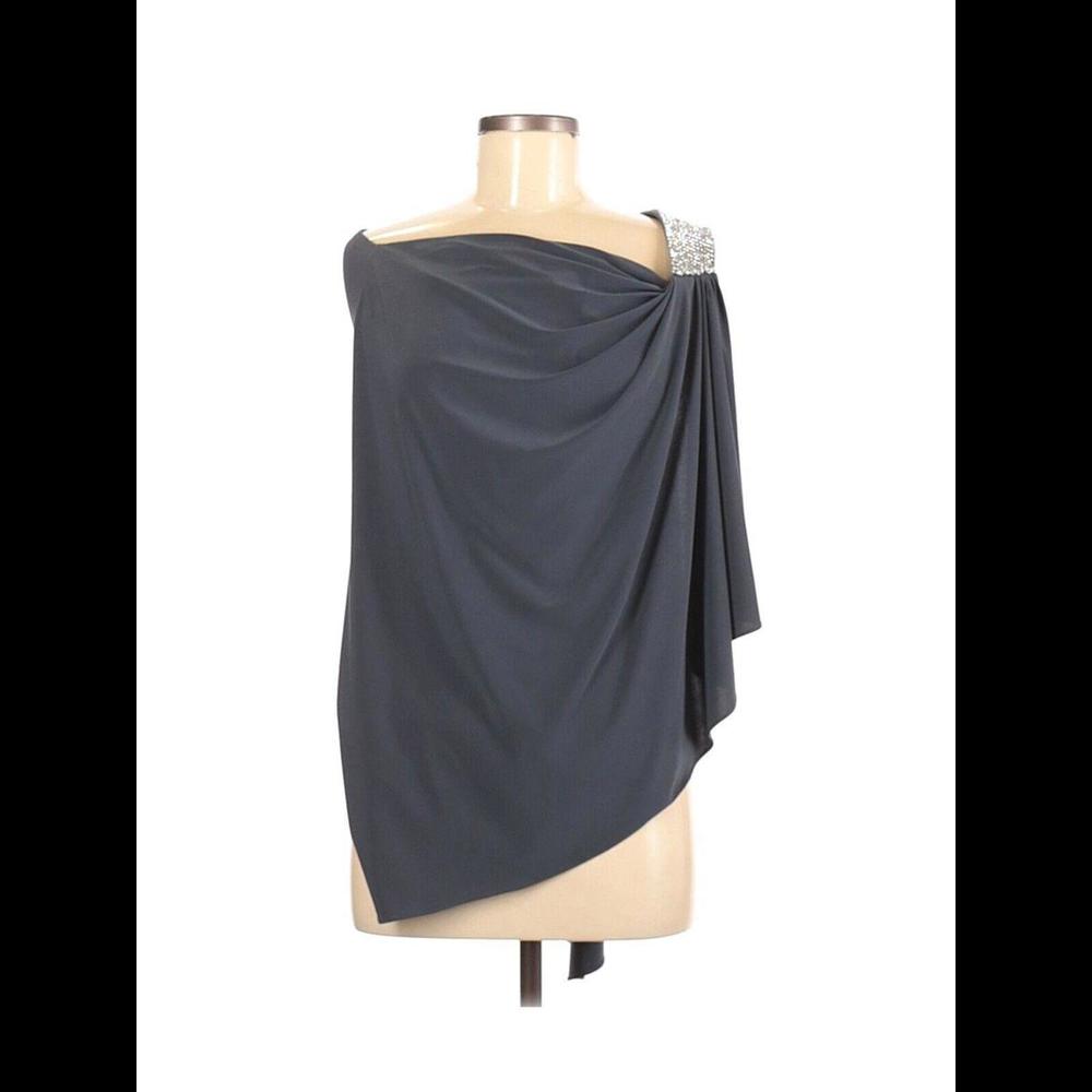 Cache Shoulder Jeweled Rhinestone Crystal Bling Drape Top Cowl Asymmetric Gray 6